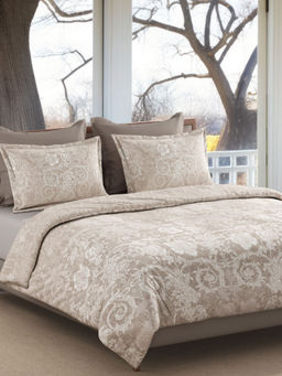 SANSAAR A D'DECOR BRAND LIVE CONSCIOUSLY - Beige Floral Cotton Bedsheet with Pillow Covers (King)
