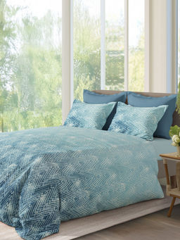 SANSAAR A D'DECOR BRAND LIVE CONSCIOUSLY - Blue Geometric Cotton Bedsheet with Pillow Covers (King)
