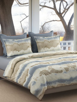 SANSAAR A D'DECOR BRAND LIVE CONSCIOUSLY - Blue Abstract Cotton Bedsheet with Pillow Covers (King)