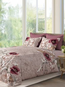 SANSAAR A D'DECOR BRAND LIVE CONSCIOUSLY - Pink Floral Cotton Bedsheet with Pillow Covers (King)