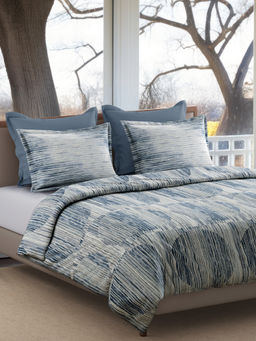 SANSAAR A D'DECOR BRAND LIVE CONSCIOUSLY - Blue Abstract Cotton Bedsheet with Pillow Covers (King)