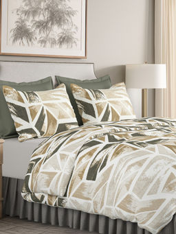 SANSAAR A D'DECOR BRAND LIVE CONSCIOUSLY - Beige Geometric Cotton Bedsheet with Pillow Covers (King)