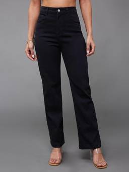 Miss Chase - Women Black Straight High Rise Stretchable Denim Jeans
