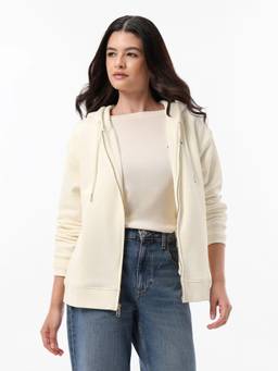 Tommy Hilfiger - Women Cream Relaxed Fit Cotton Hooded Jacket