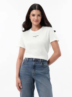 Tommy Hilfiger - Women White Logo Embroidered Cotton T-Shirt