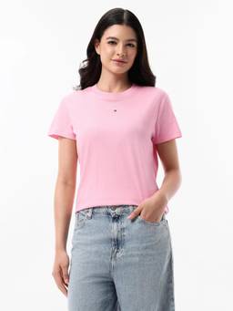 Tommy Hilfiger - Women Pink Logo Embroidered Cotton T-Shirt
