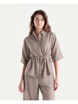 RAREISM - Women Dusky Beige Jacquard Drawstring Waist Top