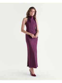 RAREISM - Women Dark Purple Satin Maxi Dress