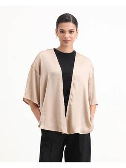RAREISM - Women Ronokya Beige Polyester Relaxed Fit Shrug