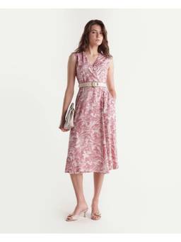 RAREISM - Women Dusky Pink Printed Button A-Line Dress