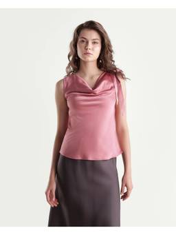 RAREISM - Women Pastel Pink Solid Cowl Neck Top
