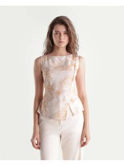 RAREISM - Women Beige Printed Asymmetric Hem Fitted Top