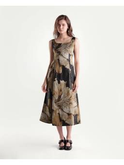 RAREISM - Women Brown Floral Print Square Neck Sheath Dress