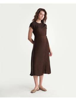 RAREISM - Women Dark Brown Solid Fit and Flare Dress