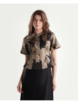 RAREISM - Women Brown Floral Print Crew Neck Top