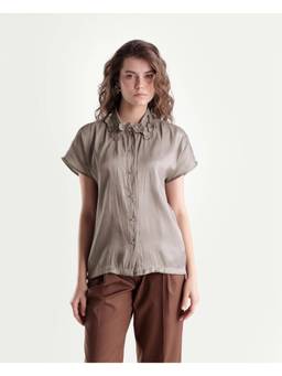RAREISM - Women Dusky Tan Solid Applique Collar Shirt Top