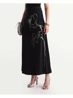 RAREISM - Women Black Printed A-Line Maxi Skirt