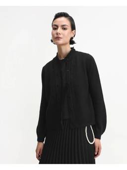 RAREISM - Women Zika Black Acrylic Blend Regular Fit Shrug