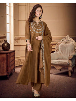 KVS FAB - Pink Zari Sequined With Gota Patti Embroidered Kurta With Pant & Dupatta (Set of 3)