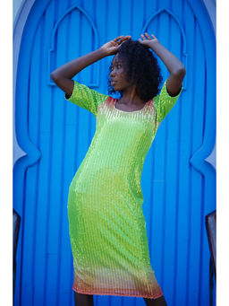 Ravi Rajoria - Digital Printed Party Wear Sequin Knee Length Dress