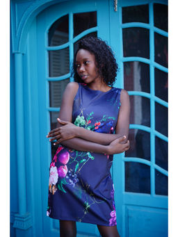 Ravi Rajoria - Womens Digital Printed Blue Mini Dress