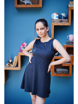 Ravi Rajoria - Womens Blue Rib Solid Mini Dress