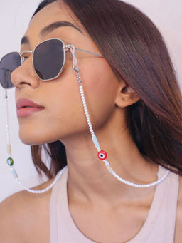 Pipa Bella by Nykaa Fashion - Beaded White Evil Eye Sunglass & Mask Chain