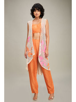 Soup by Sougat Paul - Orange Zinnia Applique Co-Ord (Set of 3)