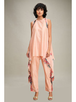 Soup by Sougat Paul - Qala Applique Asymmetric Kurti and Pant (Set of 2)