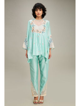 Soup by Sougat Paul - Turquoise Zinnia Applique Co-Ord (Set of 2)