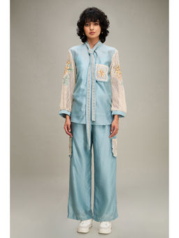 Soup by Sougat Paul - Blue Zinnia Applique Co-Ord (Set of 2)