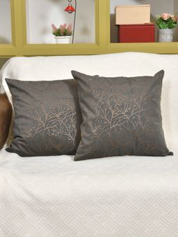 The Home Story - Golden On Grey Cushion Covers - 16x16 Inches (Pack of 2)