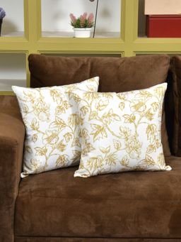 The Home Story - Yellow Flowers Cushion Covers - 16x16 Inches (Pack of 2)