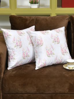 The Home Story - Pink Green Leaves Cushion Covers - 16x16 Inches (Pack of 2)