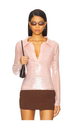 Monse - Knit Collar Sequin Polo Top