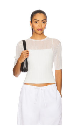 Vince - Double Layer Rib Elbow Sleeve Top