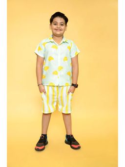 Cord Of Love - Boys Popp-Ins Mint Green Mushroom Shirt with Shorts (Set of 2)