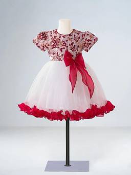 Hopscotch - Red Floral Bow Applique Dress