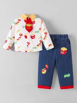 Hopscotch - Fries Applique Shirt with Jeans & Tie