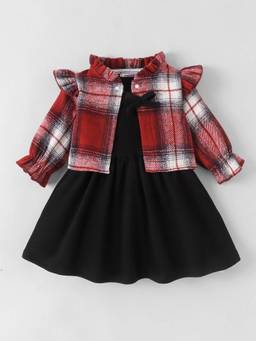 Hopscotch - Checks Ruffled Dress with Jacket