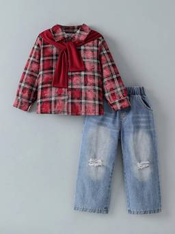 Hopscotch - Checks Shirt with Denim Jeans & Shawl