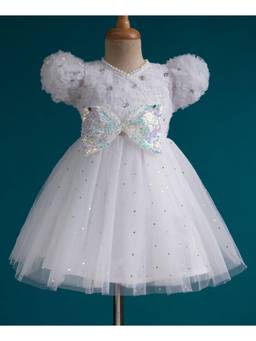 Mark & Mia - White Poly Blend Puff Sleeves Party Dress
