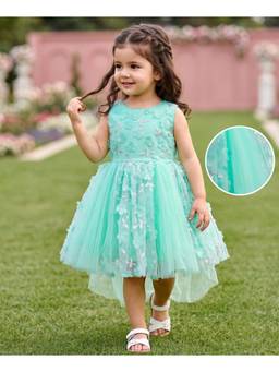 Mark & Mia - Sea Green Self Design Sleeveless Party Dress