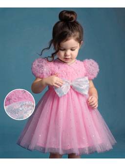 Mark & Mia - Pink Poly Blend Puff Sleeves Party Dress