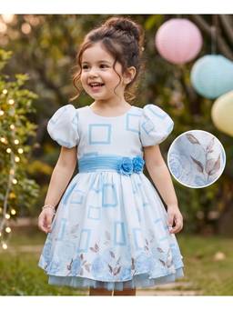 Mark & Mia - Blue Poly Blend Puff Sleeves Party Dress