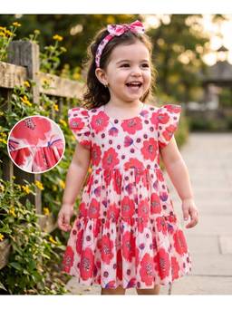 Mark & Mia - Girls Pink Half Sleeve One Piece Printed Dress