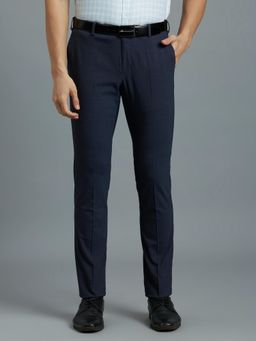 Reid & Taylor - Men Navy Blue Polyviscose Solid Formal Trouser