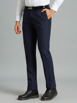 Reid & Taylor - Men Blue Polyviscose Solid Formal Trouser