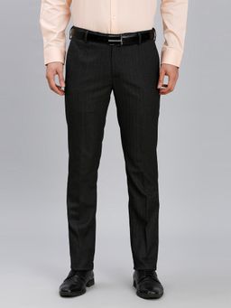 Reid & Taylor - Men Black Polyviscose Stripes Formal Trouser