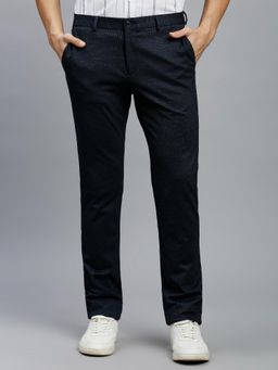 Reid & Taylor - Men Navy Blue Polyviscose Stripes Formal Trouser